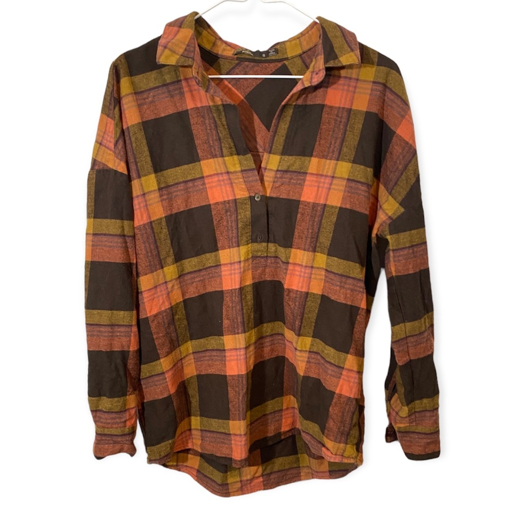 Prana Flannel V Neck Pullover Top Size S